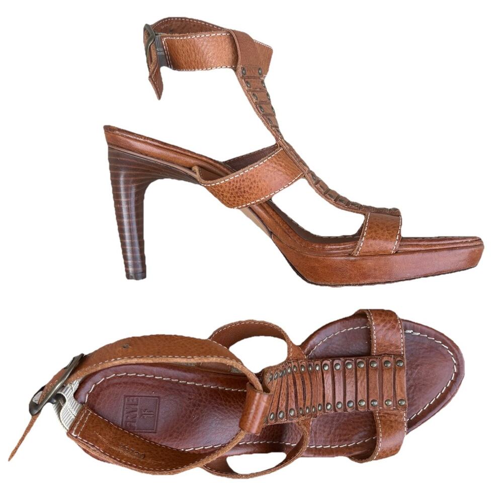 Frye Valerie Strappy Carmel Brown Boho Heels Women’s Genuine Leather Size 6.5